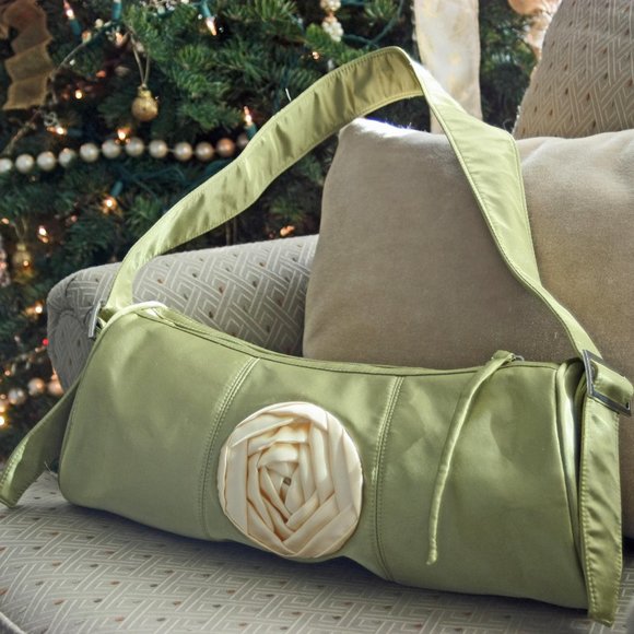 NEW Light Green Satin Baguette Shoulder Bag Handmade Vintage Chic - Picture 1 of 6